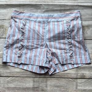 💙 LOFT Ruffled Striped Cotton Blend Pocketed Shorts